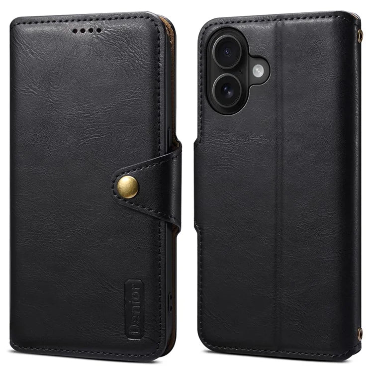 DENIOR For iPhone 16 Plus Case Wallet Cowhide Texture Leather Phone Cover