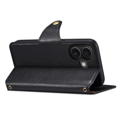 DENIOR For iPhone 16 Plus Case Wallet Cowhide Texture Leather Phone Cover