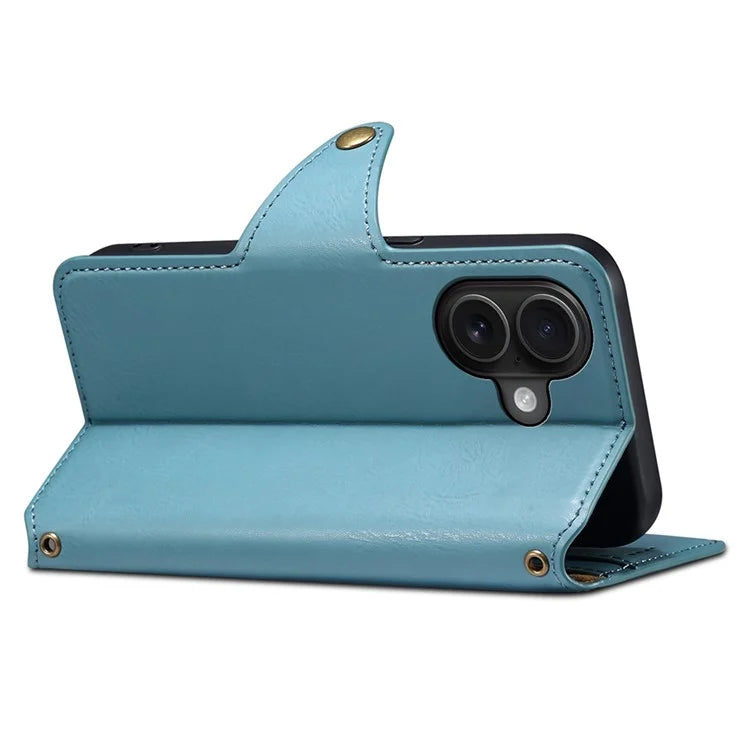 DENIOR For iPhone 16 Case Wallet Cowhide Texture Leather Phone Cover
