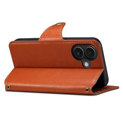 DENIOR For iPhone 16 Case Wallet Cowhide Texture Leather Phone Cover
