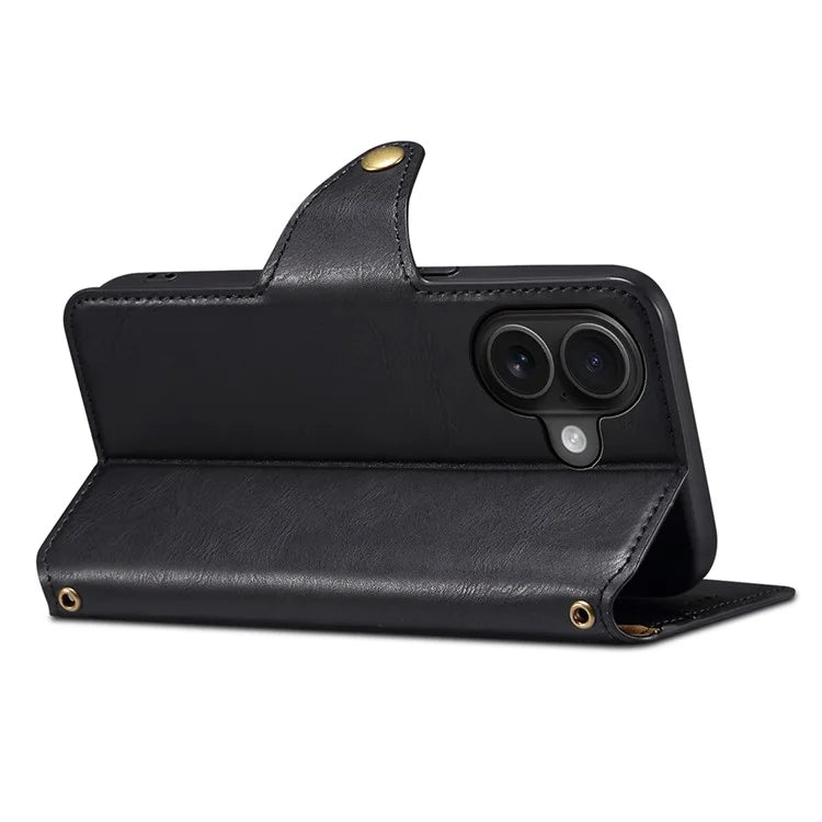 DENIOR For iPhone 16 Case Wallet Cowhide Texture Leather Phone Cover