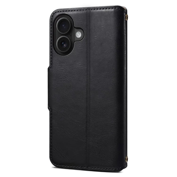 DENIOR For iPhone 16 Case Wallet Cowhide Texture Leather Phone Cover