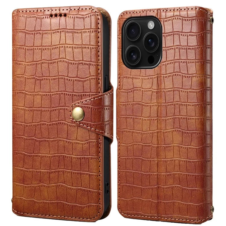 For iPhone 16 Pro Case Wallet Crocodile Texture Leather Phone Cover