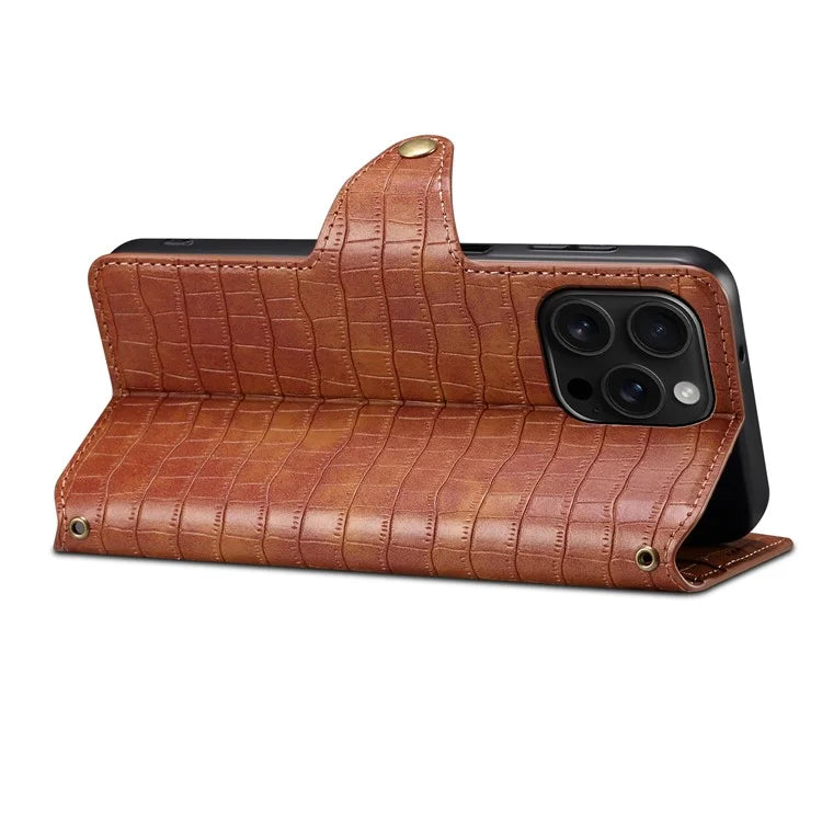 For iPhone 16 Pro Case Wallet Crocodile Texture Leather Phone Cover