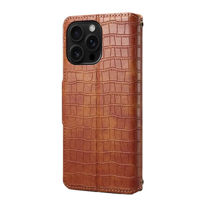 For iPhone 16 Pro Case Wallet Crocodile Texture Leather Phone Cover