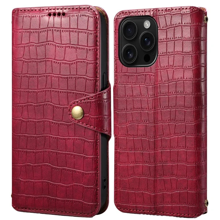 For iPhone 16 Pro Case Wallet Crocodile Texture Leather Phone Cover