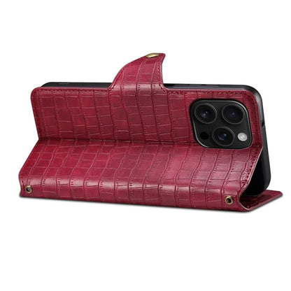 For iPhone 16 Pro Case Wallet Crocodile Texture Leather Phone Cover