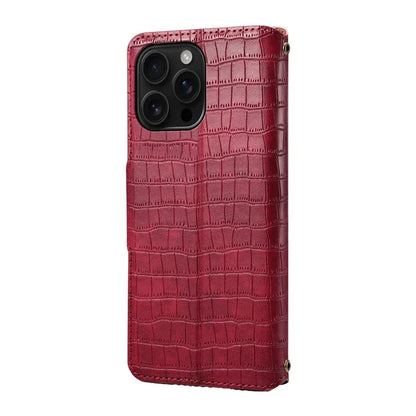 For iPhone 16 Pro Case Wallet Crocodile Texture Leather Phone Cover
