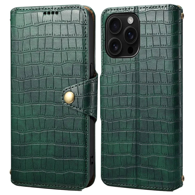 For iPhone 16 Pro Case Wallet Crocodile Texture Leather Phone Cover
