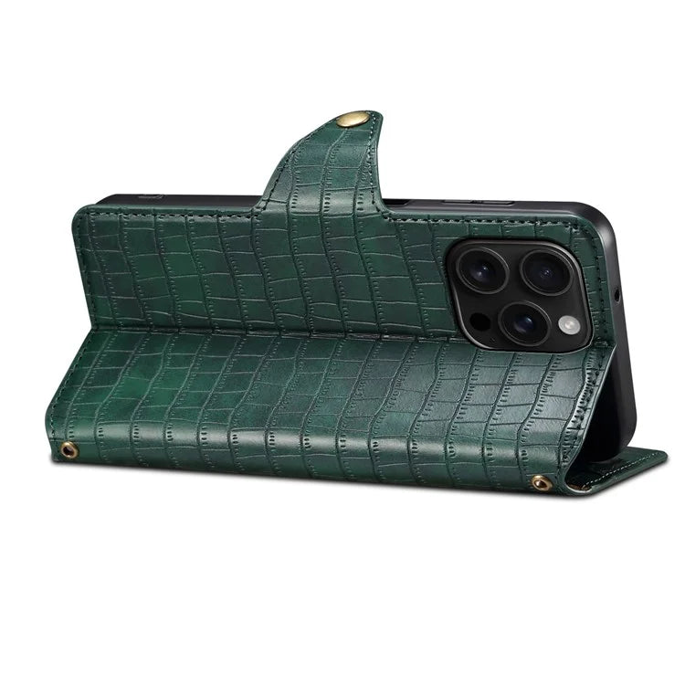 For iPhone 16 Pro Case Wallet Crocodile Texture Leather Phone Cover
