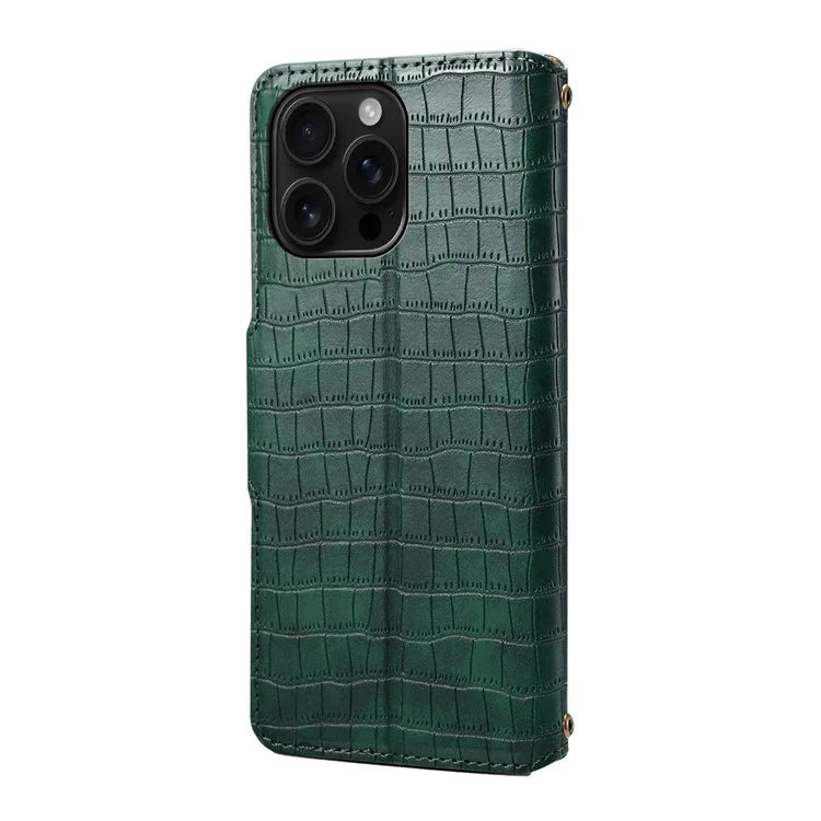 For iPhone 16 Pro Case Wallet Crocodile Texture Leather Phone Cover