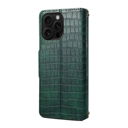 For iPhone 16 Pro Case Wallet Crocodile Texture Leather Phone Cover