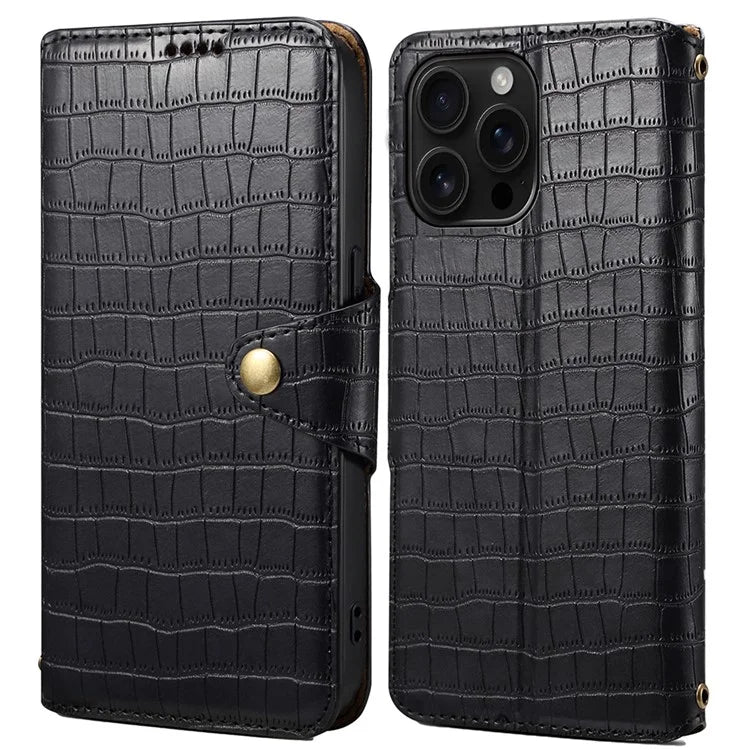For iPhone 16 Pro Case Wallet Crocodile Texture Leather Phone Cover