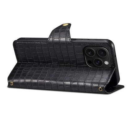 For iPhone 16 Pro Case Wallet Crocodile Texture Leather Phone Cover