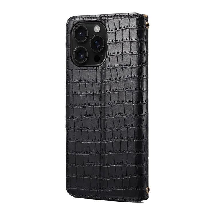 For iPhone 16 Pro Case Wallet Crocodile Texture Leather Phone Cover