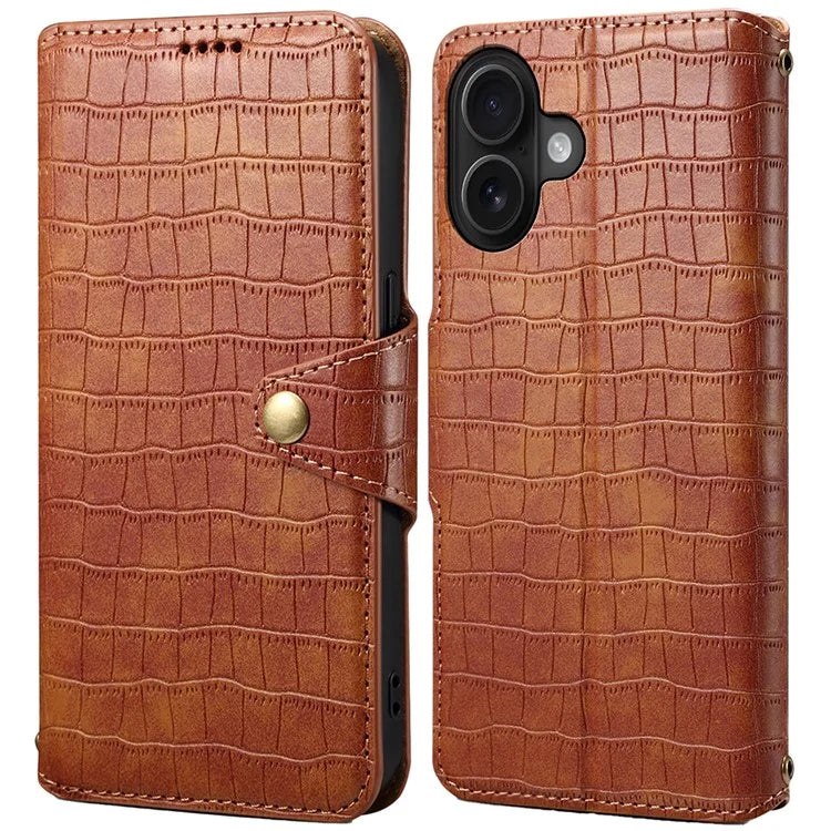 For iPhone 16 Plus Case Wallet Crocodile Texture Leather Phone Cover