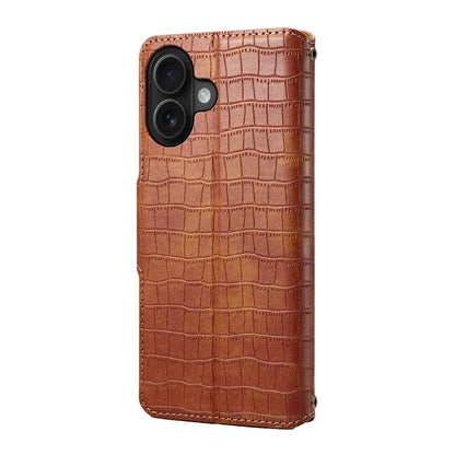 For iPhone 16 Plus Case Wallet Crocodile Texture Leather Phone Cover