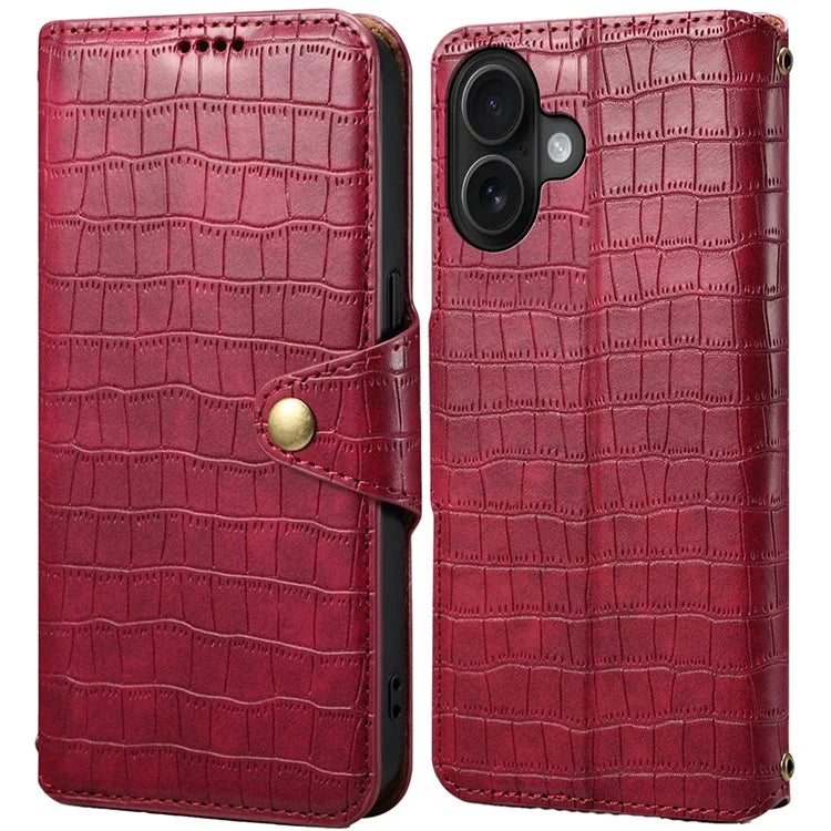 For iPhone 16 Plus Case Wallet Crocodile Texture Leather Phone Cover