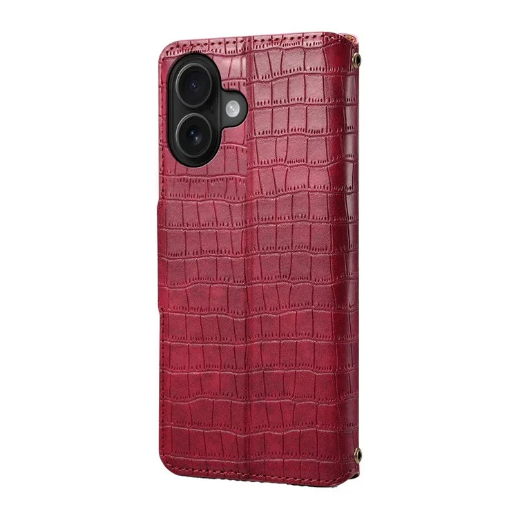 For iPhone 16 Plus Case Wallet Crocodile Texture Leather Phone Cover