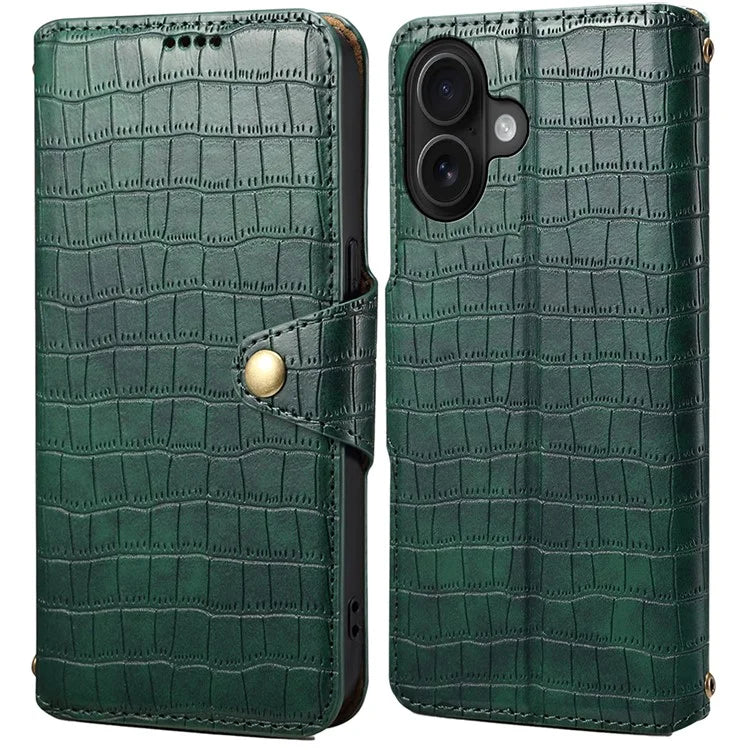 For iPhone 16 Plus Case Wallet Crocodile Texture Leather Phone Cover