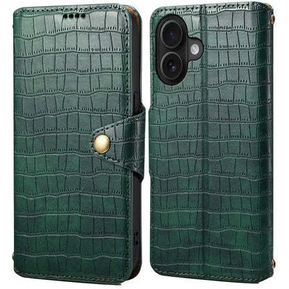 For iPhone 16 Plus Case Wallet Crocodile Texture Leather Phone Cover