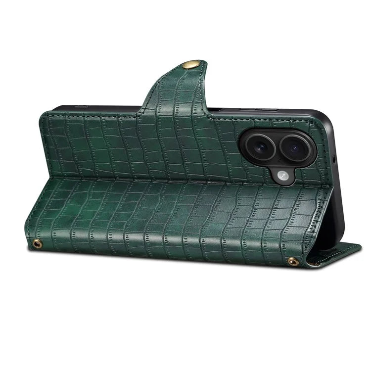 For iPhone 16 Plus Case Wallet Crocodile Texture Leather Phone Cover