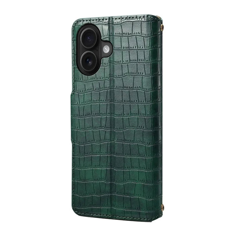 For iPhone 16 Plus Case Wallet Crocodile Texture Leather Phone Cover