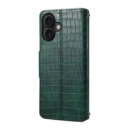 For iPhone 16 Plus Case Wallet Crocodile Texture Leather Phone Cover