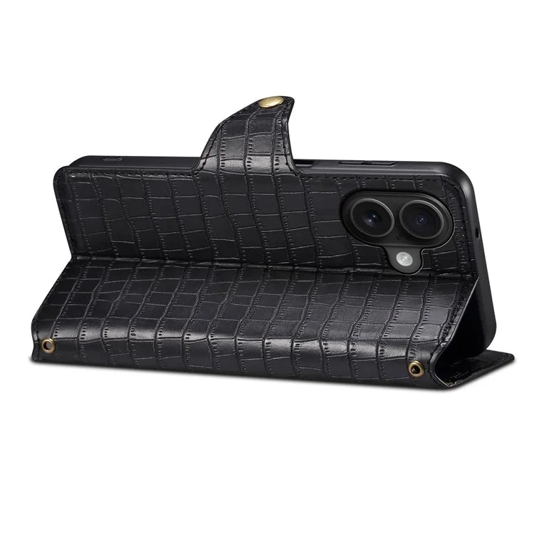 For iPhone 16 Plus Case Wallet Crocodile Texture Leather Phone Cover