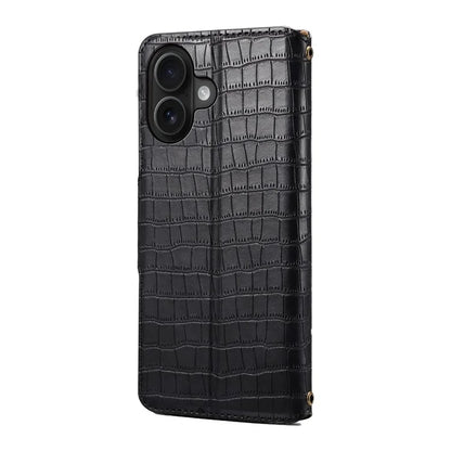 For iPhone 16 Plus Case Wallet Crocodile Texture Leather Phone Cover
