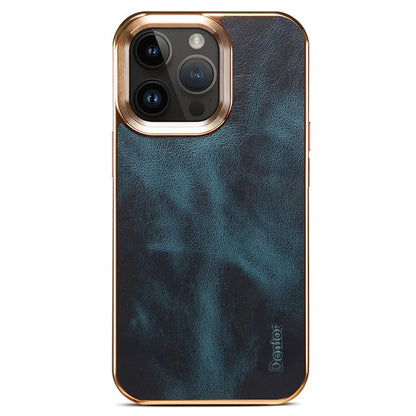 DENIOR For iPhone 16 Pro Case Waxy Texture Genuine Cow Leather Electroplating Back Cover