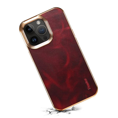 DENIOR For iPhone 16 Pro Case Waxy Texture Genuine Cow Leather Electroplating Back Cover
