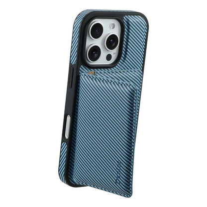DENIOR For iPhone 16 Pro Max Magnetic Case Carbon Fiber Texture Leather Back Cover with Detachable Card Bag