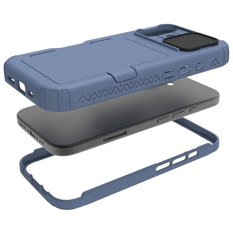 For iPhone 16 Case Card Holder Mirror PC+TPU Phone Shell with Lens Cover