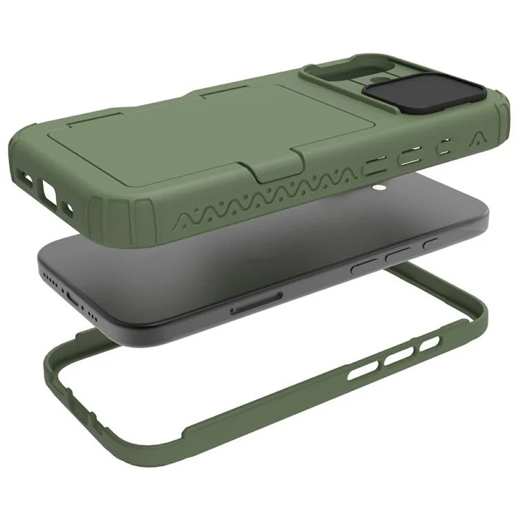 For iPhone 16 Case Card Holder Mirror PC+TPU Phone Shell with Lens Cover