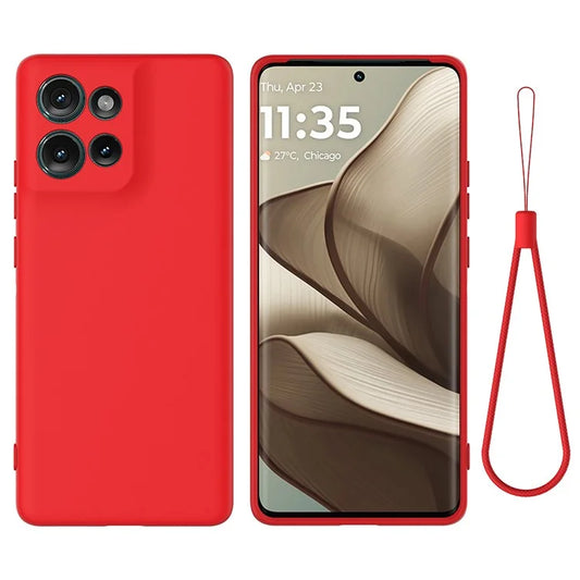 For Motorola Edge 50 5G Case Liquid Silicone Anti-Scratch Phone Cover with Hand Strap