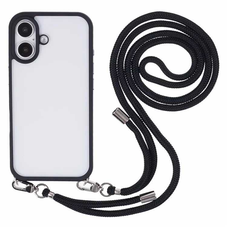 For iPhone 16 Plus Case TPU+PC Crystal Clear Back Cover with Lanyard