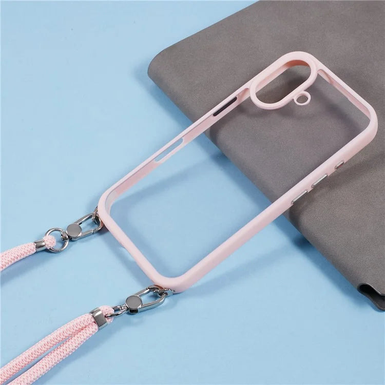 For iPhone 16 Plus Case TPU+PC Crystal Clear Back Cover with Lanyard
