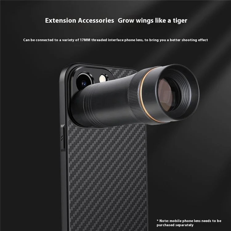For iPhone 15 Pro Case PC+TPU+Aluminium Alloy Phone Cover with 17mm Lens Backplate - Black