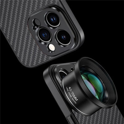 For iPhone 15 Pro Max Case PC+TPU+Aluminium Alloy Phone Cover with 17mm Lens Backplate - Black