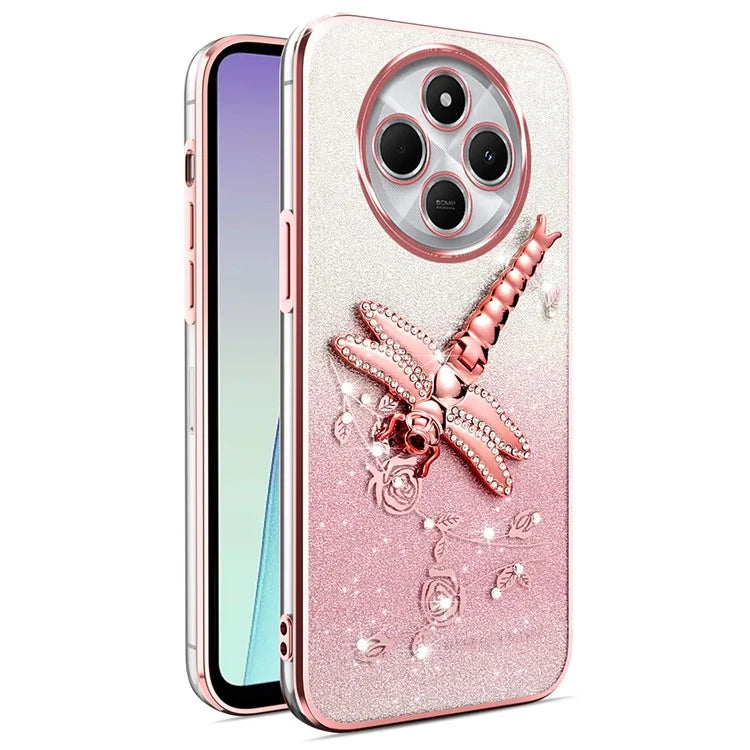 KADEM For Xiaomi Redmi 14C 4G Case Dragonfly Kickstand TPU Flowers Glitter Phone Cover