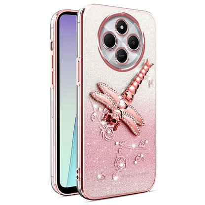 KADEM For Xiaomi Redmi 14C 4G Case Dragonfly Kickstand TPU Flowers Glitter Phone Cover