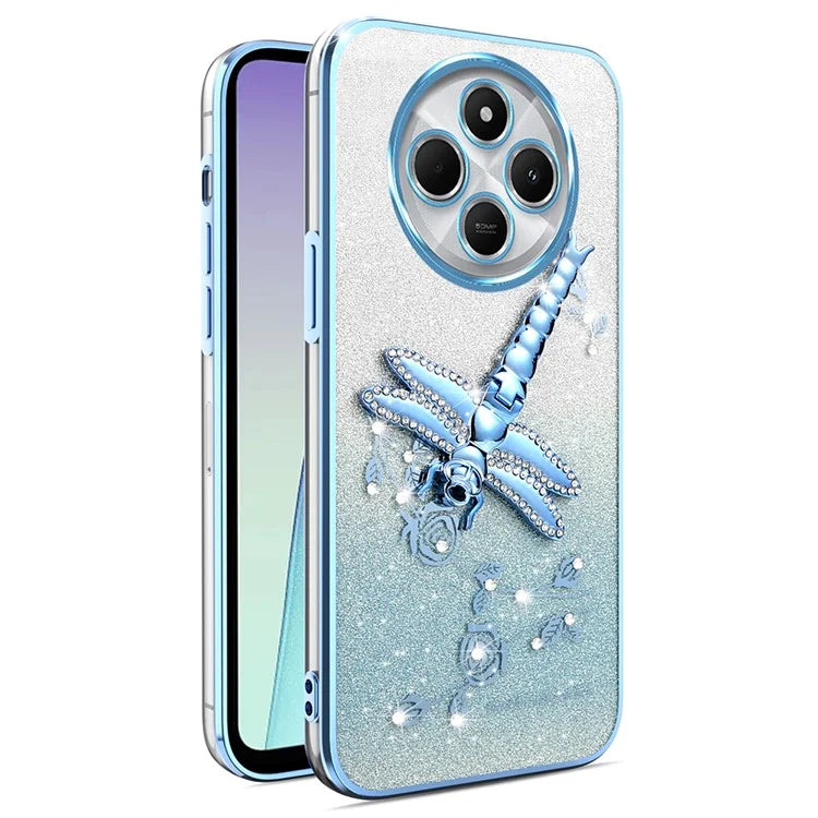 KADEM For Xiaomi Redmi 14C 4G Case Dragonfly Kickstand TPU Flowers Glitter Phone Cover