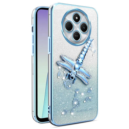 KADEM For Xiaomi Redmi 14C 4G Case Dragonfly Kickstand TPU Flowers Glitter Phone Cover