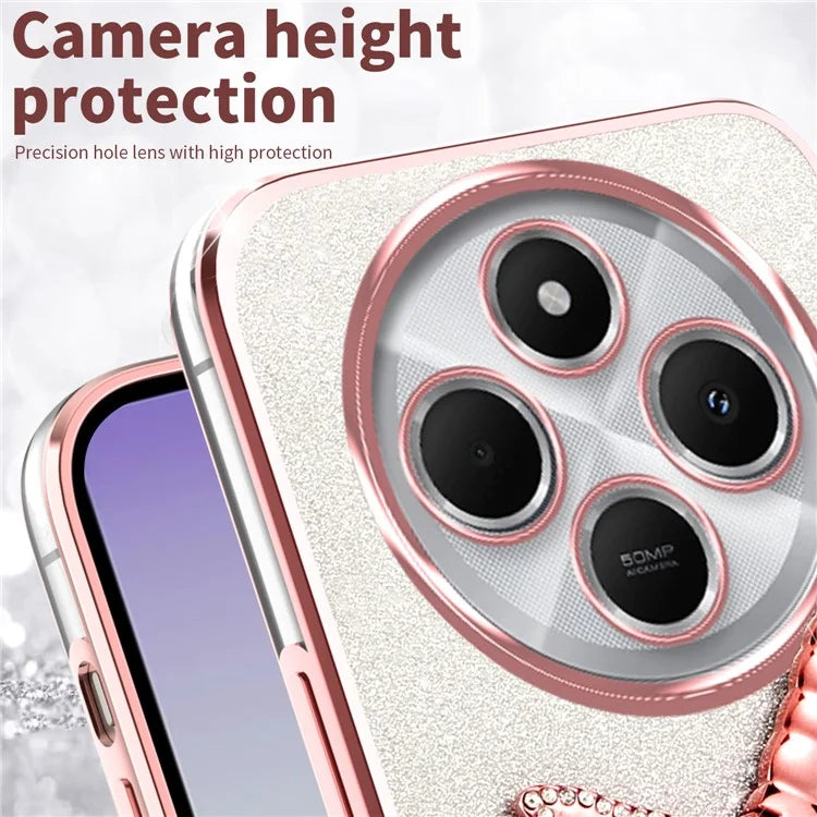 KADEM For Xiaomi Redmi 14C 4G Case Dragonfly Kickstand TPU Flowers Glitter Phone Cover