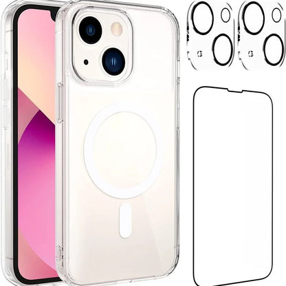For iPhone 15 Case Compatible with MagSafe PC+TPU Clear Phone Cover with 2 Screen Protectors + 2 Camera Lens Protectors