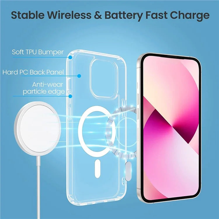 For iPhone 15 Case Compatible with MagSafe PC+TPU Clear Phone Cover with 2 Screen Protectors + 2 Camera Lens Protectors