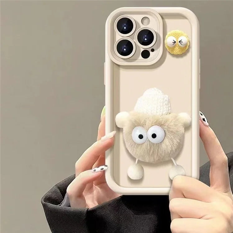 For iPhone 15 Pro Max Case 3D Fluffy Briquette Doll TPU Phone Cover
