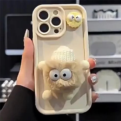 For iPhone 15 Pro Max Case 3D Fluffy Briquette Doll TPU Phone Cover