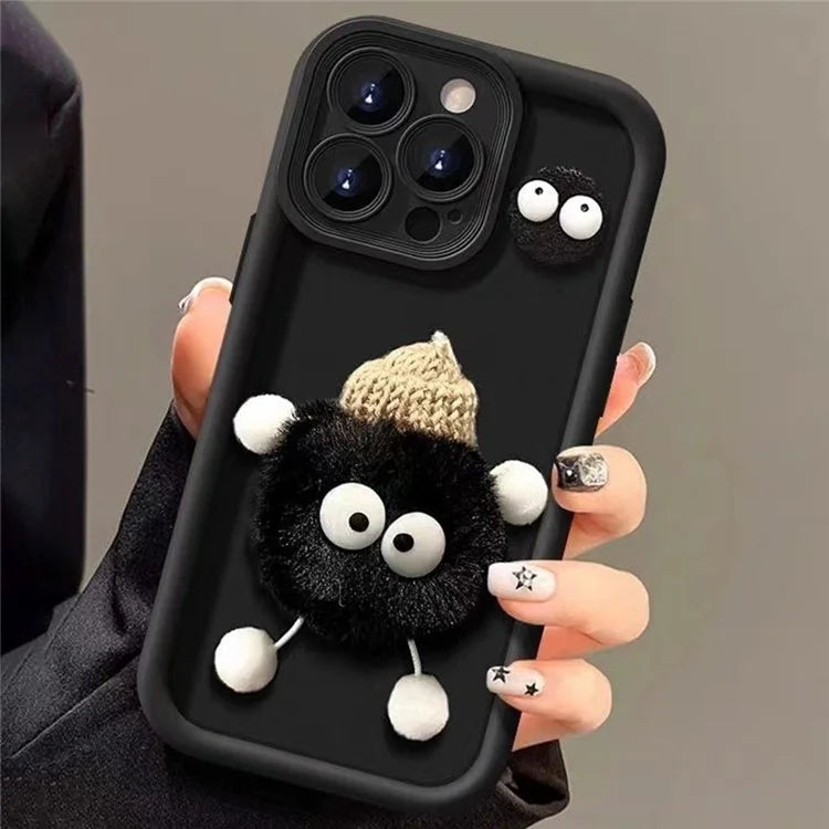 For iPhone 15 Pro Max Case 3D Fluffy Briquette Doll TPU Phone Cover